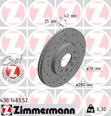 Zimmermann 430.1483.52 - Тормозной диск parts5.com