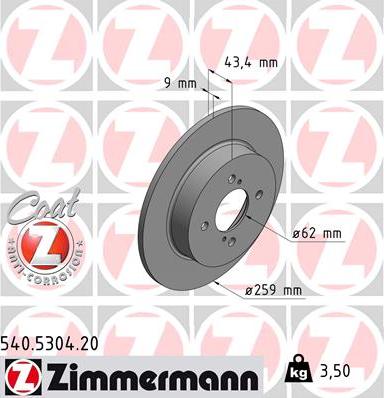 Zimmermann 540.5304.20 - Тормозной диск parts5.com