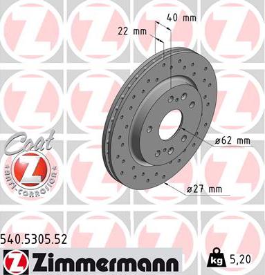 Zimmermann 540.5305.52 - Тормозной диск parts5.com