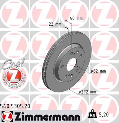 Zimmermann 540.5305.20 - Тормозной диск parts5.com