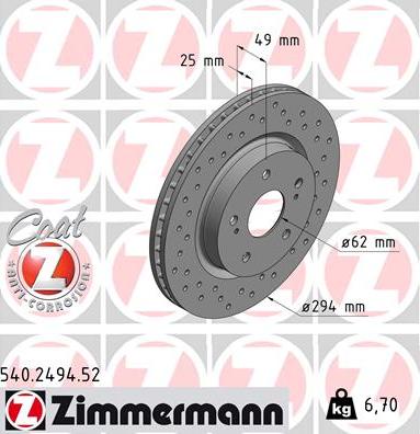 Zimmermann 540.2494.52 - Тормозной диск parts5.com