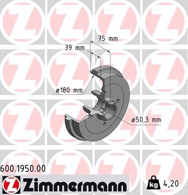 Zimmermann 600.1950.00 - Тормозной барабан parts5.com