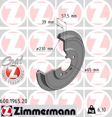 Zimmermann 600.1965.20 - Тормозной барабан parts5.com