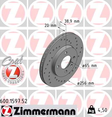 Zimmermann 600.1597.52 - Тормозной диск parts5.com