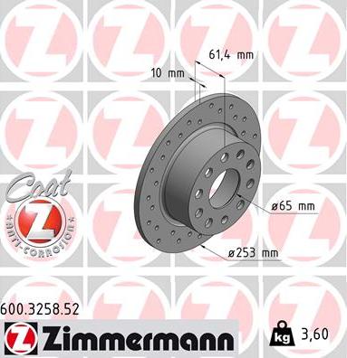 Zimmermann 600.3258.52 - Тормозной диск parts5.com