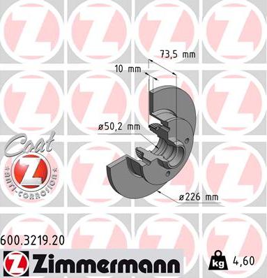 Zimmermann 600.3219.20 - Тормозной диск parts5.com