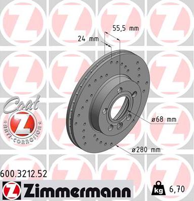 Zimmermann 600.3212.52 - Тормозной диск parts5.com