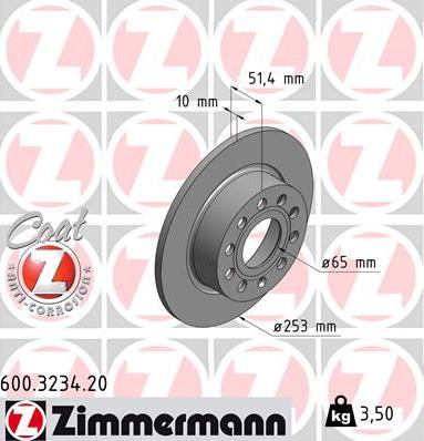 Zimmermann 600.3234.20 - Тормозной диск parts5.com