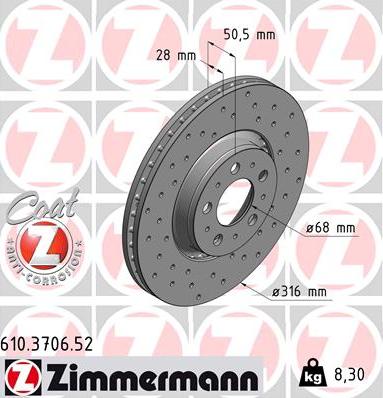 Zimmermann 610.3706.52 - Тормозной диск parts5.com