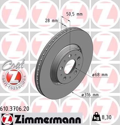 Zimmermann 610.3706.20 - Тормозной диск parts5.com