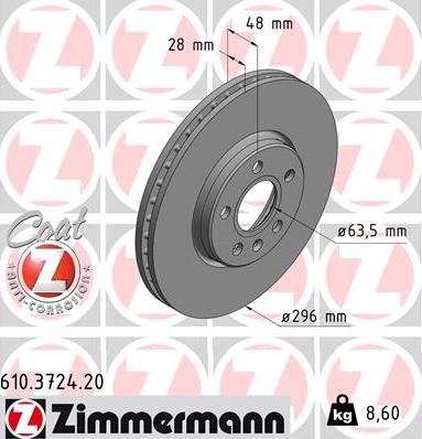 Zimmermann 610.3724.20 - Тормозной диск parts5.com