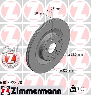 Zimmermann 610.3728.20 - Тормозной диск parts5.com