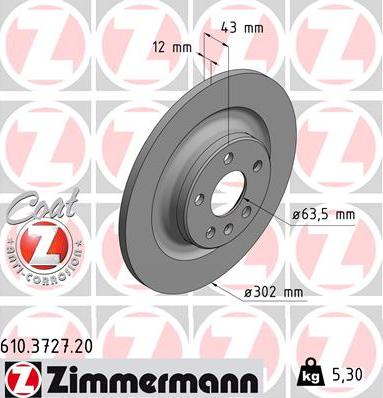 Zimmermann 610.3727.20 - Тормозной диск parts5.com