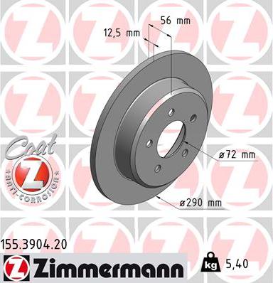 Zimmermann 155.3904.20 - Тормозной диск parts5.com