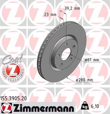 Zimmermann 155.3905.20 - Тормозной диск parts5.com