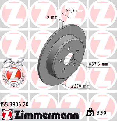 Zimmermann 155.3906.20 - Тормозной диск parts5.com