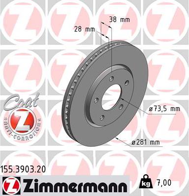 Zimmermann 155.3903.20 - Тормозной диск parts5.com