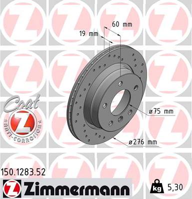 Zimmermann 150.1283.52 - Тормозной диск parts5.com