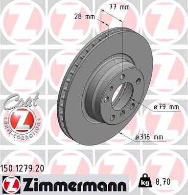 Zimmermann 150.1279.20 - Тормозной диск parts5.com