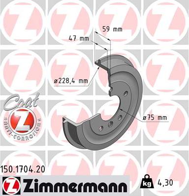 Zimmermann 150.1704.20 - Тормозной барабан parts5.com