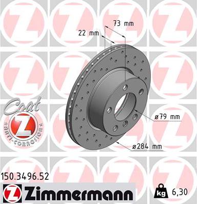 Zimmermann 150.3496.52 - Тормозной диск parts5.com