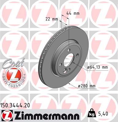 Zimmermann 150.3444.20 - Тормозной диск parts5.com