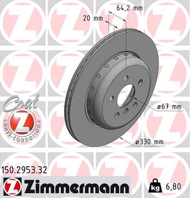 Zimmermann 150.2953.32 - Тормозной диск parts5.com