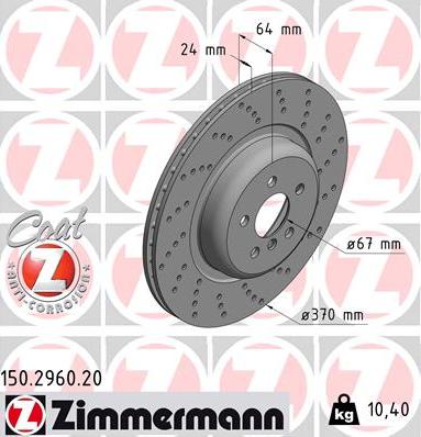 Zimmermann 150.2960.20 - Тормозной диск parts5.com