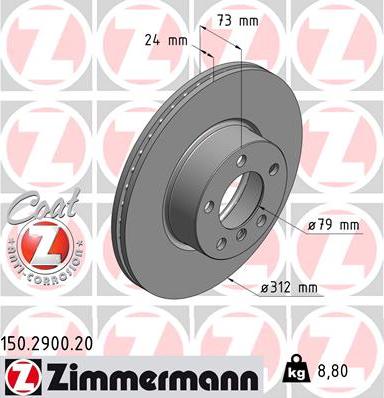 Zimmermann 150.2900.20 - Тормозной диск parts5.com