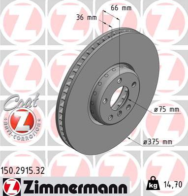 Zimmermann 150.2915.32 - Тормозной диск parts5.com