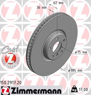 Zimmermann 150.2917.20 - Тормозной диск parts5.com