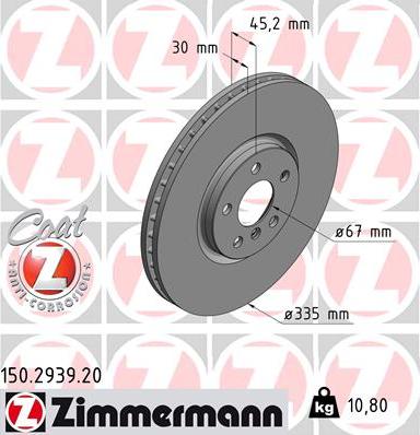 Zimmermann 150.2939.20 - Тормозной диск parts5.com