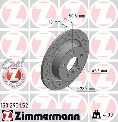 Zimmermann 150.2931.52 - Тормозной диск parts5.com