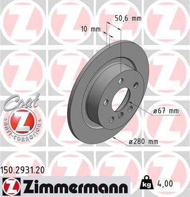 Zimmermann 150.2931.20 - Тормозной диск parts5.com