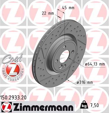 Zimmermann 150.2933.20 - Тормозной диск parts5.com