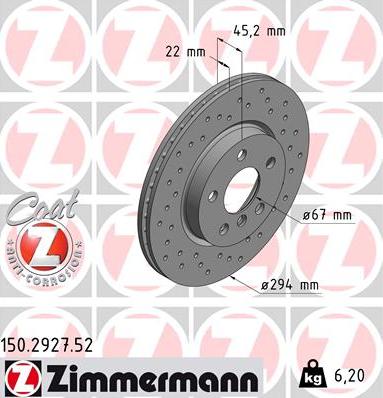 Zimmermann 150.2927.52 - Тормозной диск parts5.com