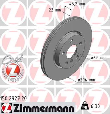 Zimmermann 150.2927.20 - Тормозной диск parts5.com