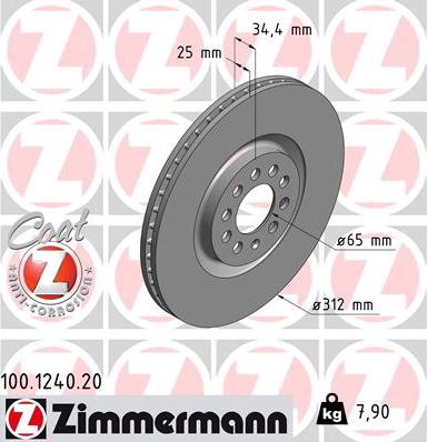 Zimmermann 100.1240.20 - Тормозной диск parts5.com