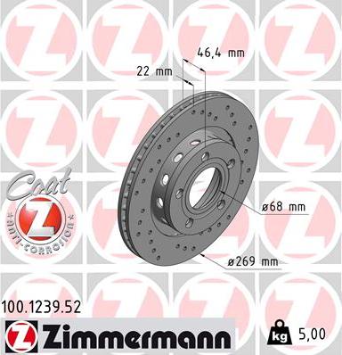 Zimmermann 100.1239.52 - Тормозной диск parts5.com