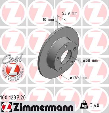 Zimmermann 100.1237.20 - Тормозной диск parts5.com