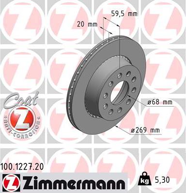 Zimmermann 100.1227.20 - Тормозной диск parts5.com