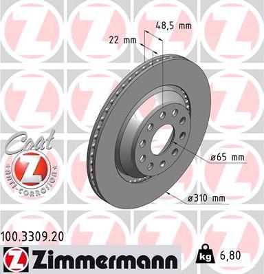 Zimmermann 100.3309.20 - Тормозной диск parts5.com