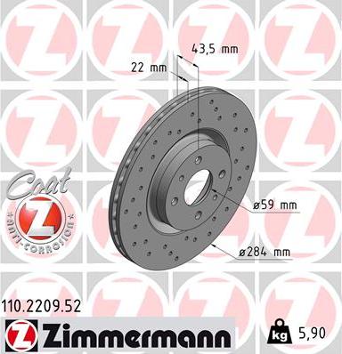 Zimmermann 110.2209.52 - Тормозной диск parts5.com