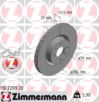 Zimmermann 110.2209.20 - Тормозной диск parts5.com