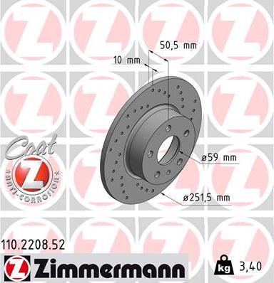 Zimmermann 110.2208.52 - Тормозной диск parts5.com