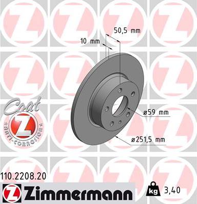 Zimmermann 110.2208.20 - Тормозной диск parts5.com