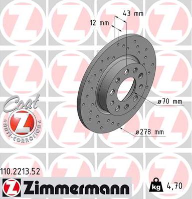Zimmermann 110.2213.52 - Тормозной диск parts5.com