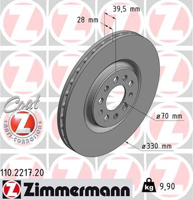Zimmermann 110.2217.20 - Тормозной диск parts5.com