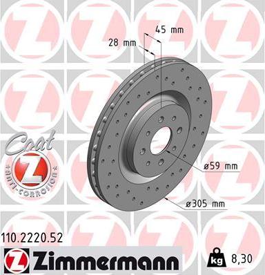 Zimmermann 110.2220.52 - Тормозной диск parts5.com