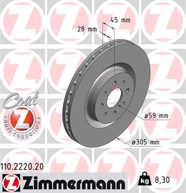 Zimmermann 110.2220.20 - Тормозной диск parts5.com